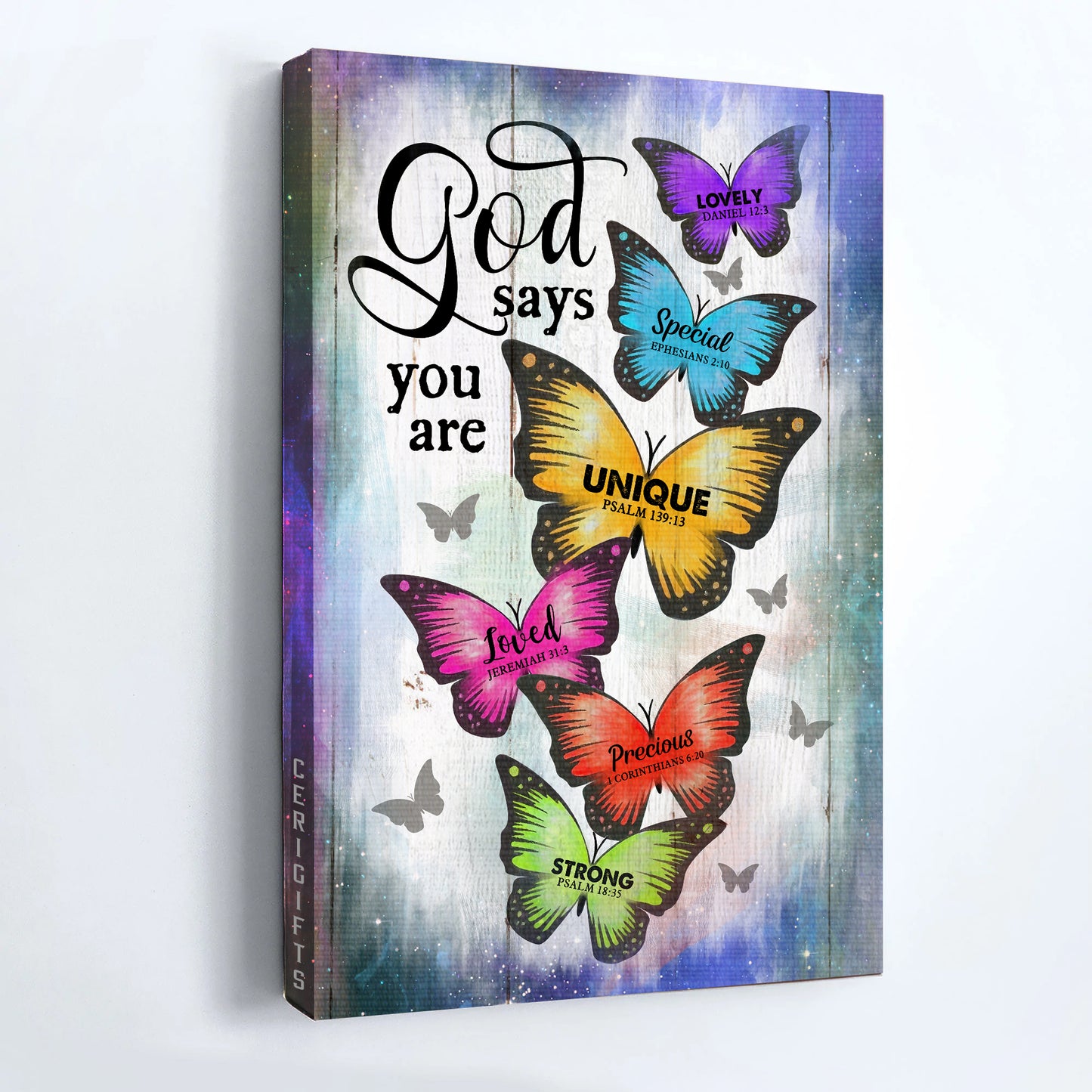 Jesus Portrait Canvas - Colorful Butterfly, Wooden Background Portrait Canvas - Gift For Christian - God Says You Are Portrait Canvas