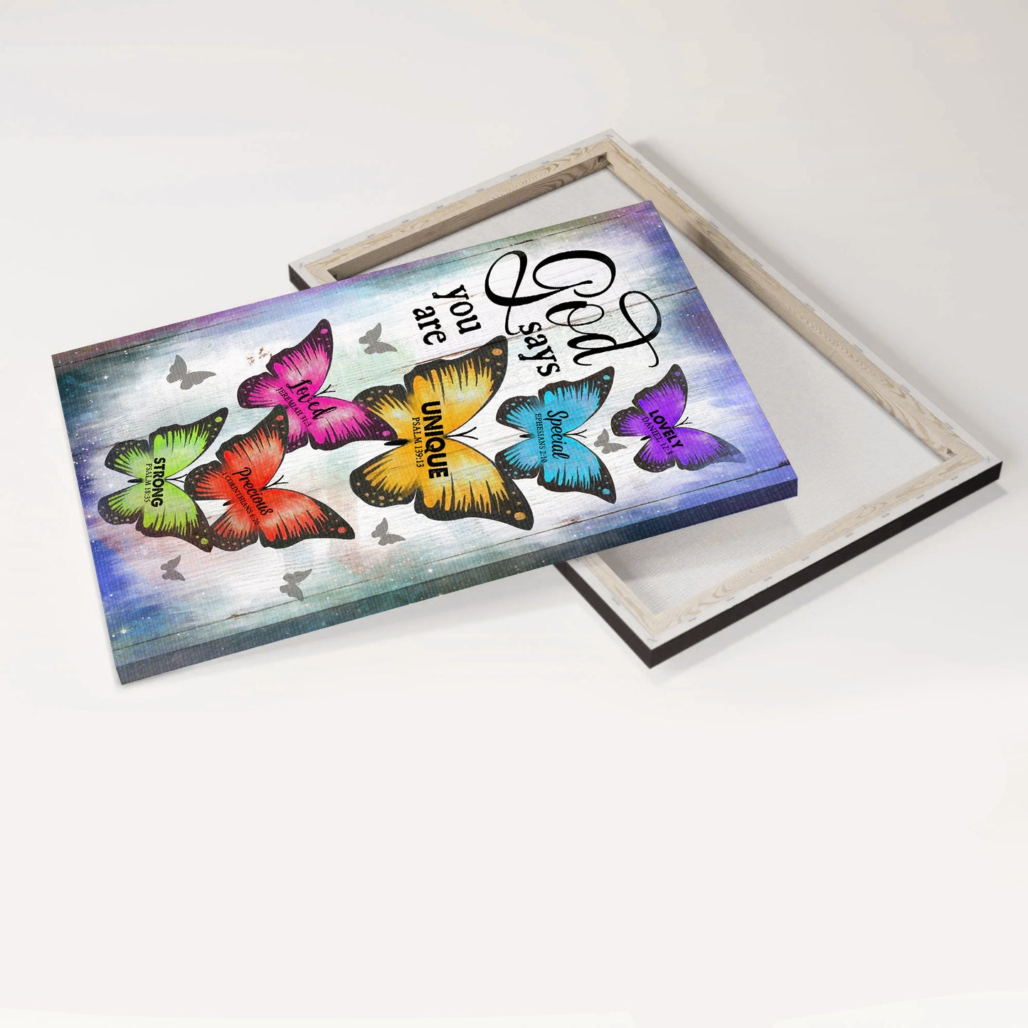 Jesus Portrait Canvas - Colorful Butterfly, Wooden Background Portrait Canvas - Gift For Christian - God Says You Are Portrait Canvas