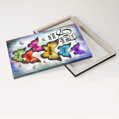 Jesus Portrait Canvas - Colorful Butterfly, Wooden Background Portrait Canvas - Gift For Christian - God Says You Are Portrait Canvas