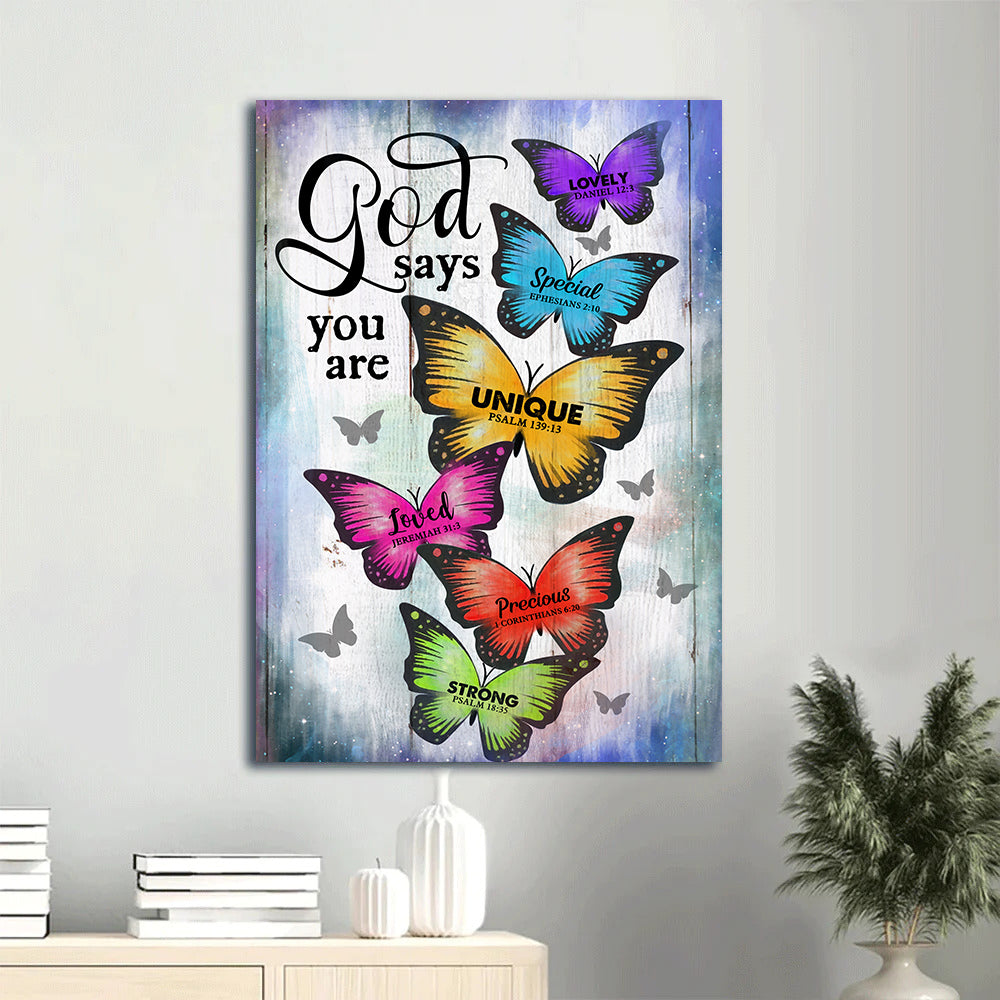 Jesus Portrait Canvas - Colorful Butterfly, Wooden Background Portrait Canvas - Gift For Christian - God Says You Are Portrait Canvas