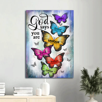Jesus Portrait Canvas - Colorful Butterfly, Wooden Background Portrait Canvas - Gift For Christian - God Says You Are Portrait Canvas