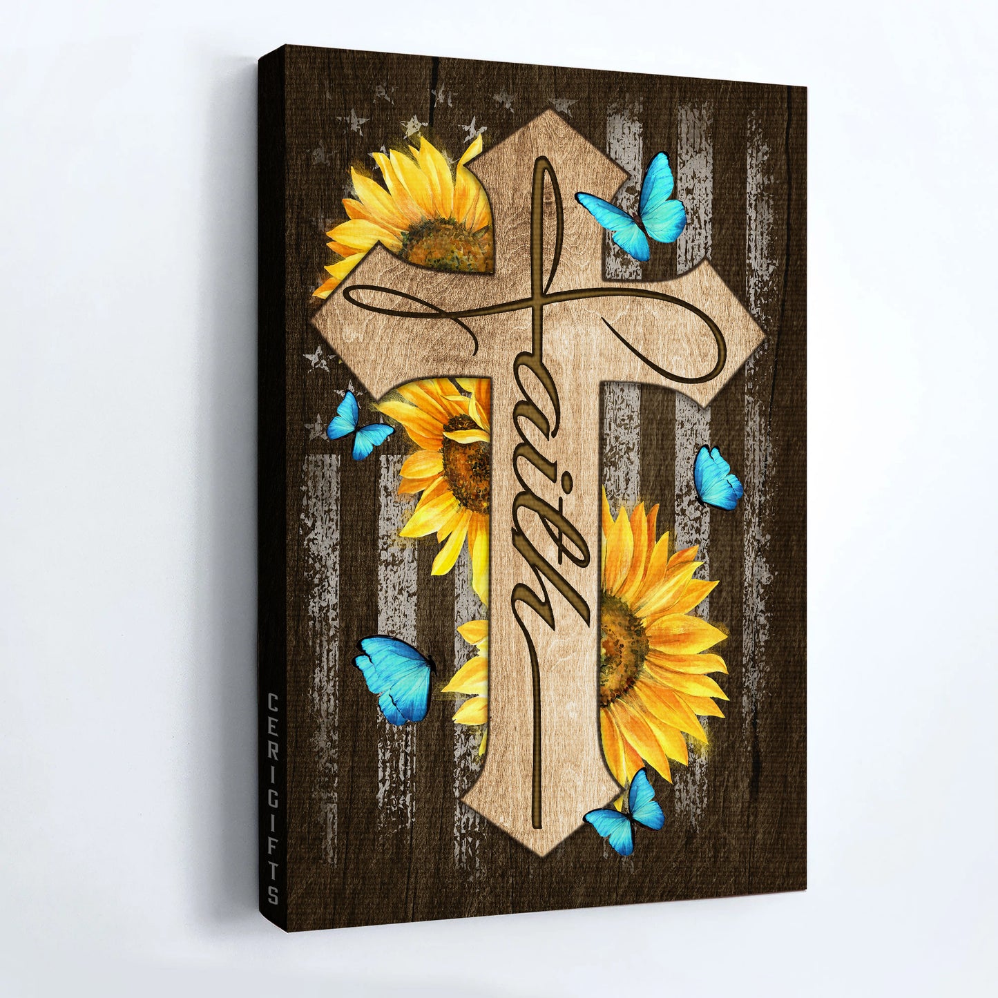 Jesus Portrait Canvas - Cross with sunflower, Faith canvas- Gift for Christian - Portrait Canvas Prints, Wall Art