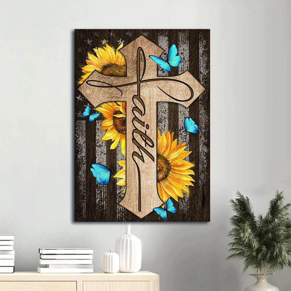 Jesus Portrait Canvas - Cross with sunflower, Faith canvas- Gift for Christian - Portrait Canvas Prints, Wall Art