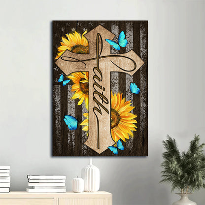 Jesus Portrait Canvas - Cross with sunflower, Faith canvas- Gift for Christian - Portrait Canvas Prints, Wall Art