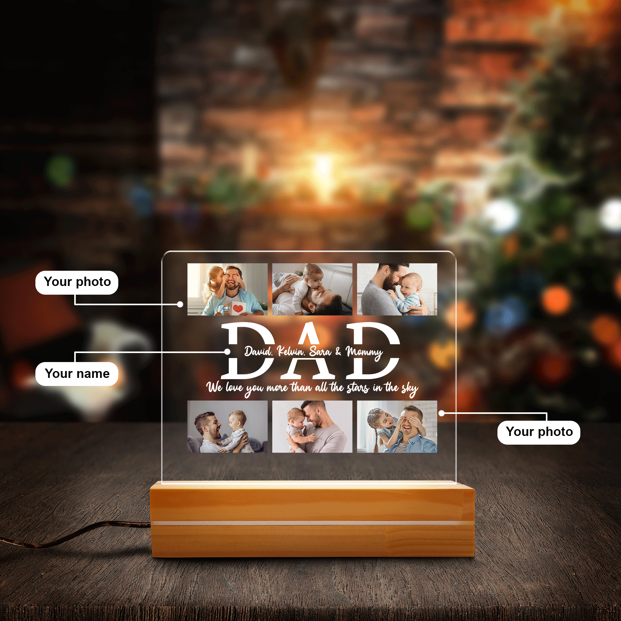 Dad Personalized Acrylic Photo Light - Father's Day Gift, Custom Gift For Dad, Husband, Uncle - Gift From Sons, Daughters, Wife