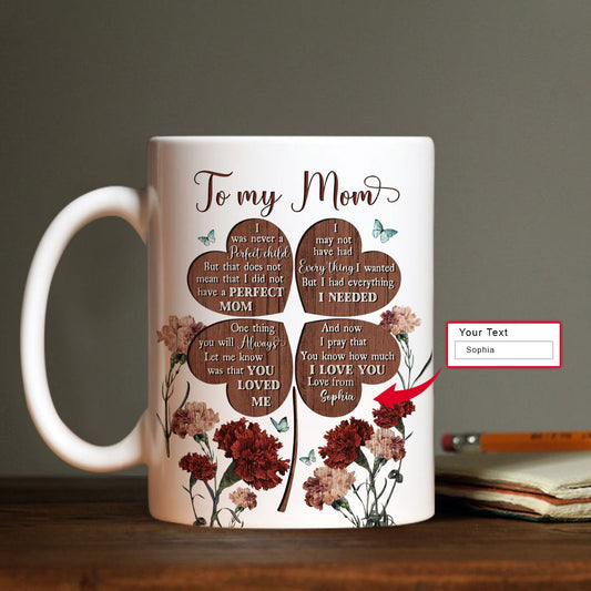 Gift For Mom Personalized Mug - Daughter to mom, Blue butterfly, Carnation Mug - Custom Gift For Mother's Day, Anniversary - I love you mom Mug