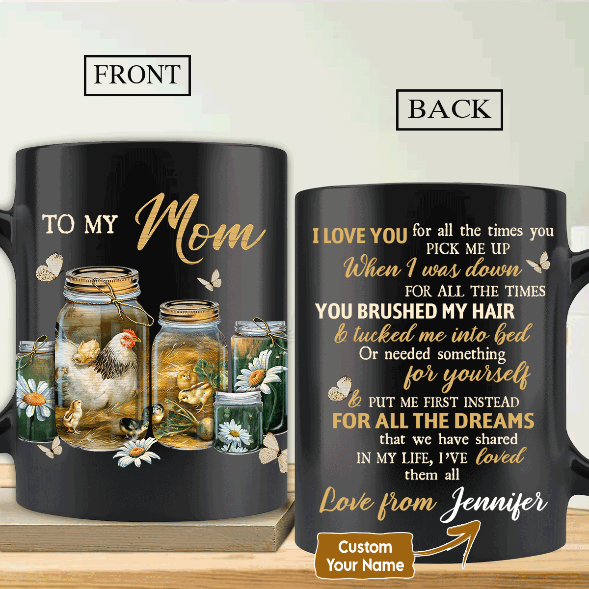 Gift For Mom Personalized Mug - Daughter to mom, Crystal bottle, Daisy flower Mug - Custom Gift For Mother's Day, Anniversary, Presents for Mom