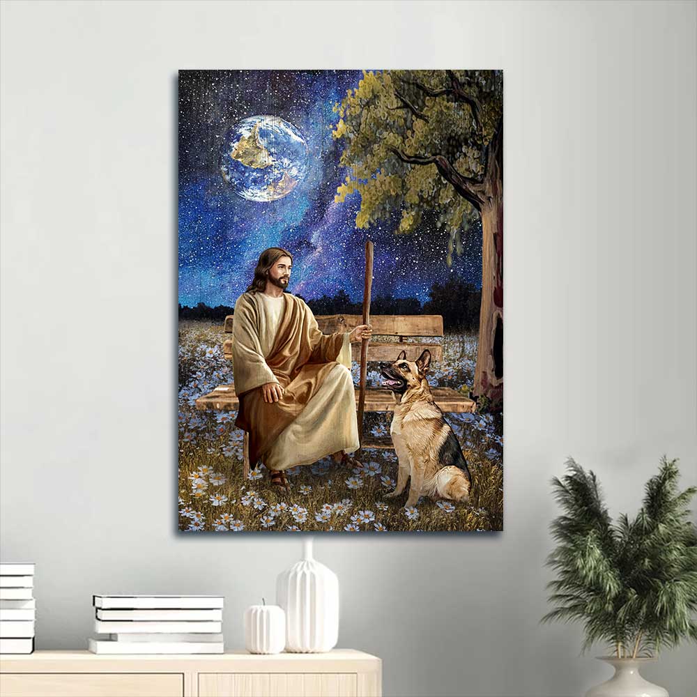 Jesus Portrait Canvas - Galaxy artwork, German Shepherd dog, Beautiful night, Daisy field Portrait Canvas - Gift For Christian Portrait Canva