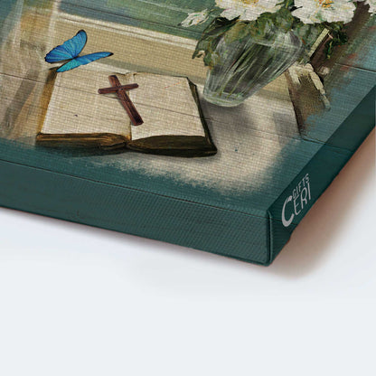 Jesus Portrait Canvas - Bible, Flower Vase, Butterfly, Cross Portrait Canvas - Gift For Christian - He gave His only begotten son