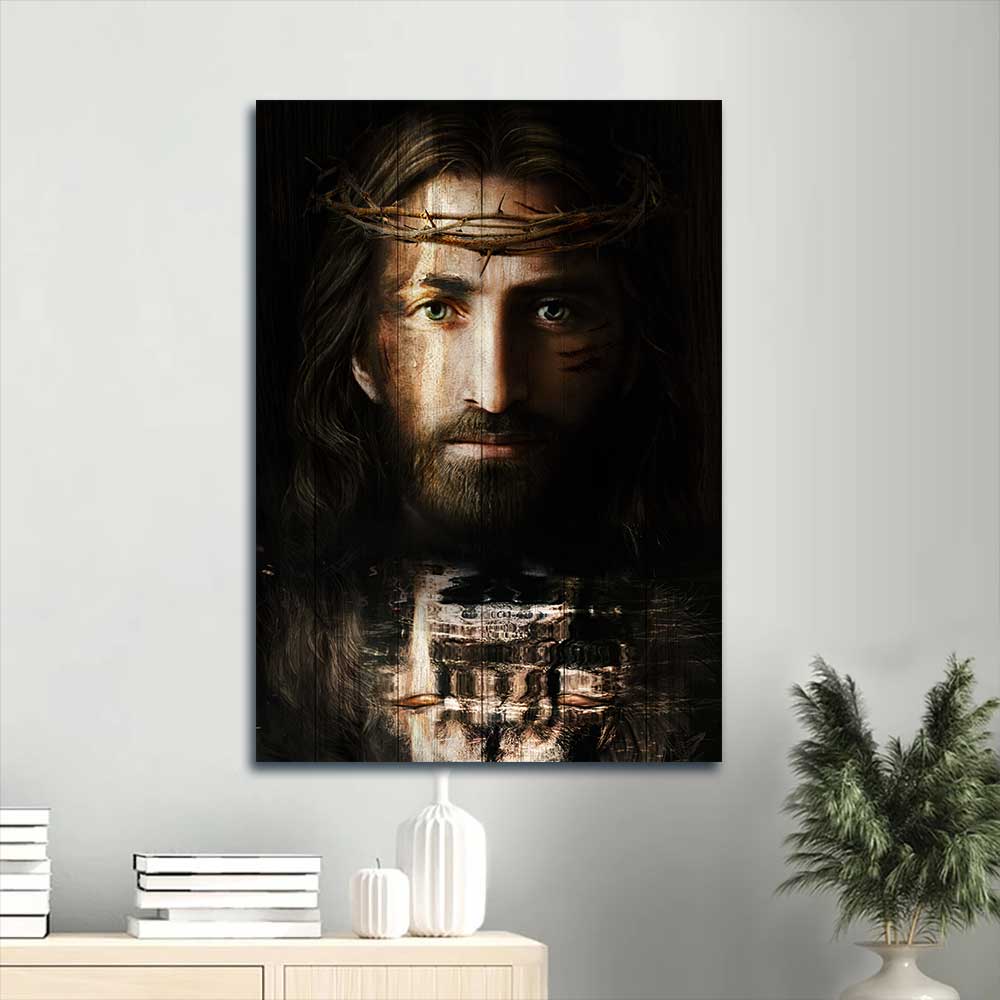 Jesus Portrait Canvas - Jesus Christ, Crown of thorns, Christ the redeemer Portrait Canvas - Inspirational gift, Gift For Religious Christian