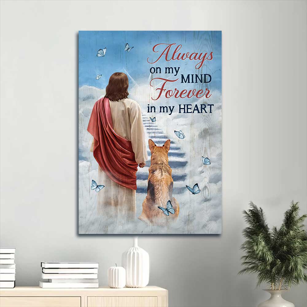 Jesus Portrait Canvas - Jesus drawing, King German Shepherd, Way to heaven Portrait Canvas - Gift For Christian - Always on my mind Portrait Canvas