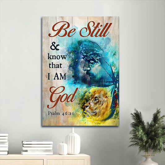Jesus Portrait Canvas - Jesus drawing, Lion of Judah, Vibrant color painting Portrait Canvas - Gift For Christian - Be still and know that I am God Portrait Canvas