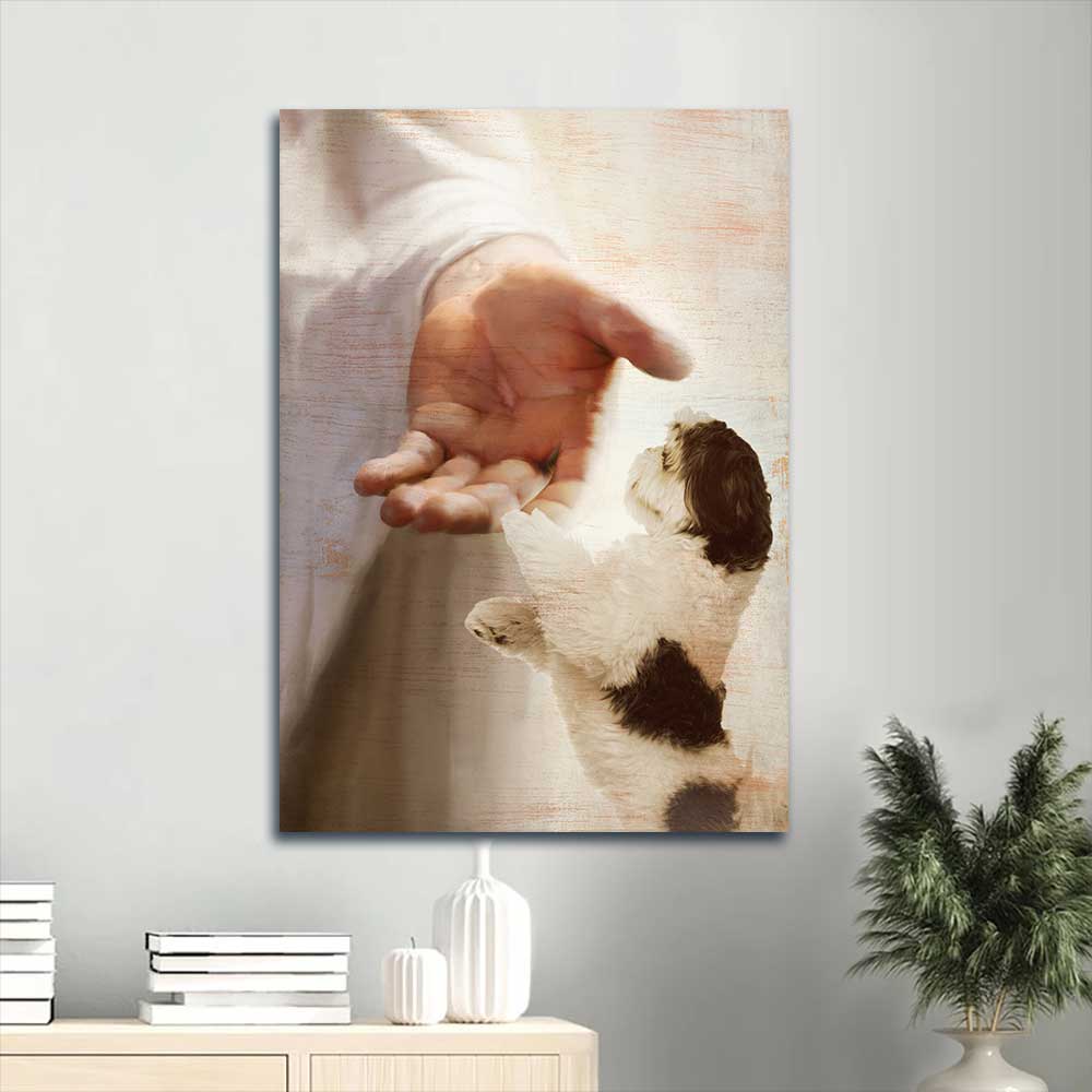 Jesus Portrait Canvas - Jesus hand, Shih Tzu, Take his hand Portrait Canvas - Gift For Christian Portrait Canvas Prints, Wall Art