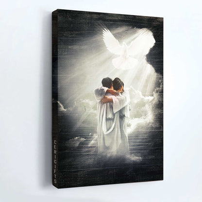 Jesus Portrait Canvas - Jesus hugging man, Mystic light, Dove Portrait Canvas - Gift For Christian Jesus Portrait Canvas Prints, Wall Art