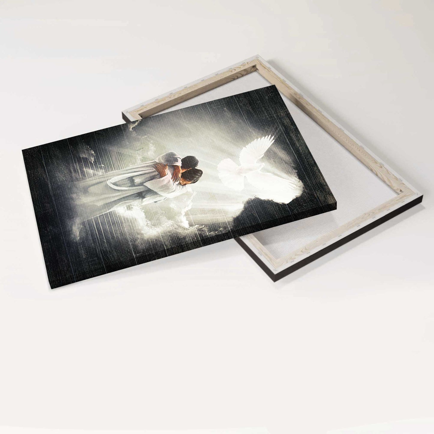 Jesus Portrait Canvas - Jesus hugging man, Mystic light, Dove Portrait Canvas - Gift For Christian Jesus Portrait Canvas Prints, Wall Art