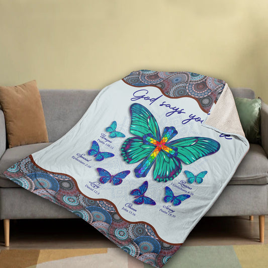 Christian Throw Blanket, Faith Blanket, Jesus Blanket, Inspirational Gift, Butterfly Cross Blanket - God Says You Are Unique Blanket