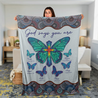 Christian Throw Blanket, Faith Blanket, Jesus Blanket, Inspirational Gift, Butterfly Cross Blanket - God Says You Are Unique Blanket