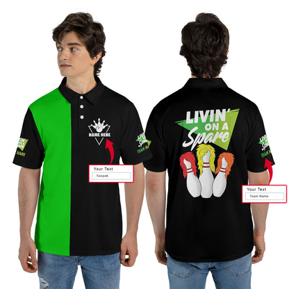 Bowling Custom Men Polo Shirt, Personalized Polo Shirt, Bowling Livin' On A Spare Shirt For Men - Perfect Gift For Friend, Family, Bowling Lovers