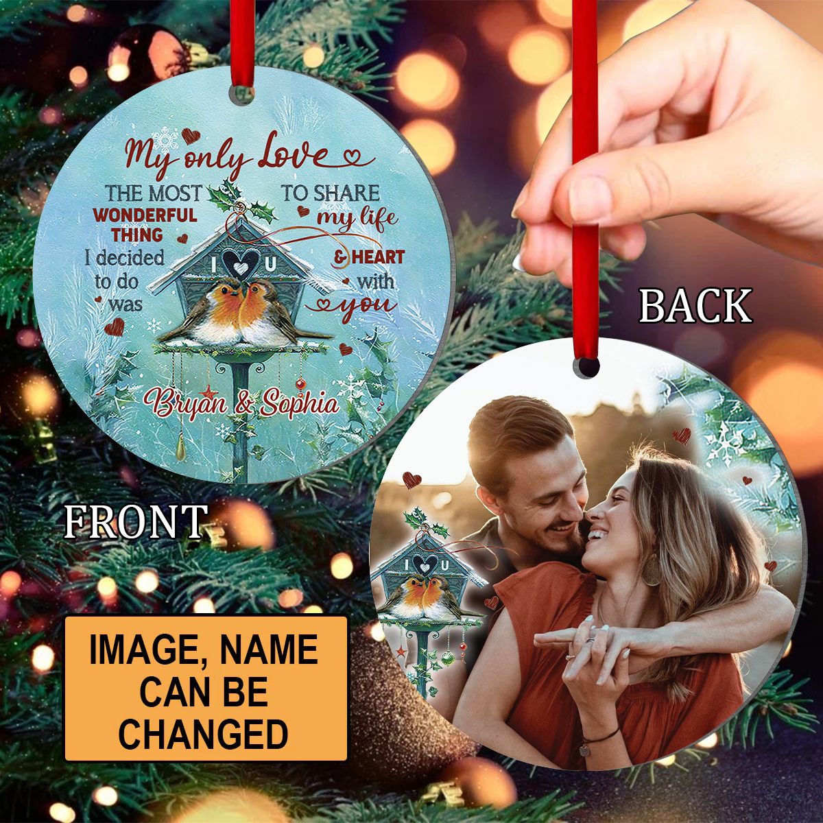 Couple - Personalized Circle Acrylic Ornament - Bird Couple My only love - Christmas Gift For Couple, Spouse, Lover, Husband, Wife, Boyfriend, Girlfriend