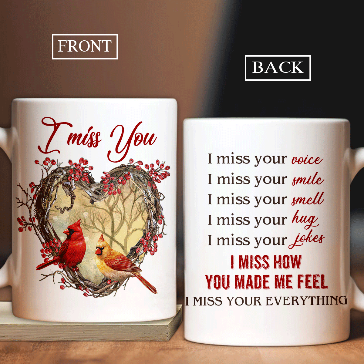 Couple White Mug - Anniversary, Valentine's Day Gift For Husband, Wife, Partner - Cardinal and Heart shape Mug, I miss how you made me feel Mug