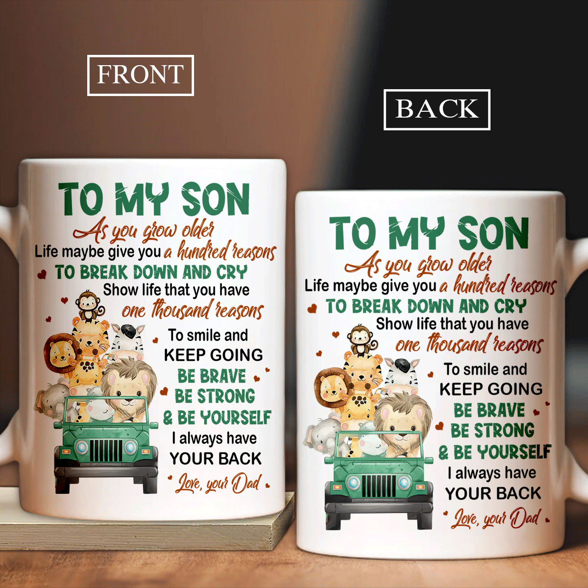 Family White Mug, Son And Dad Mug - Gifts For Son From Dad - Cute Animal Mug, I Always Have Your Back Mug