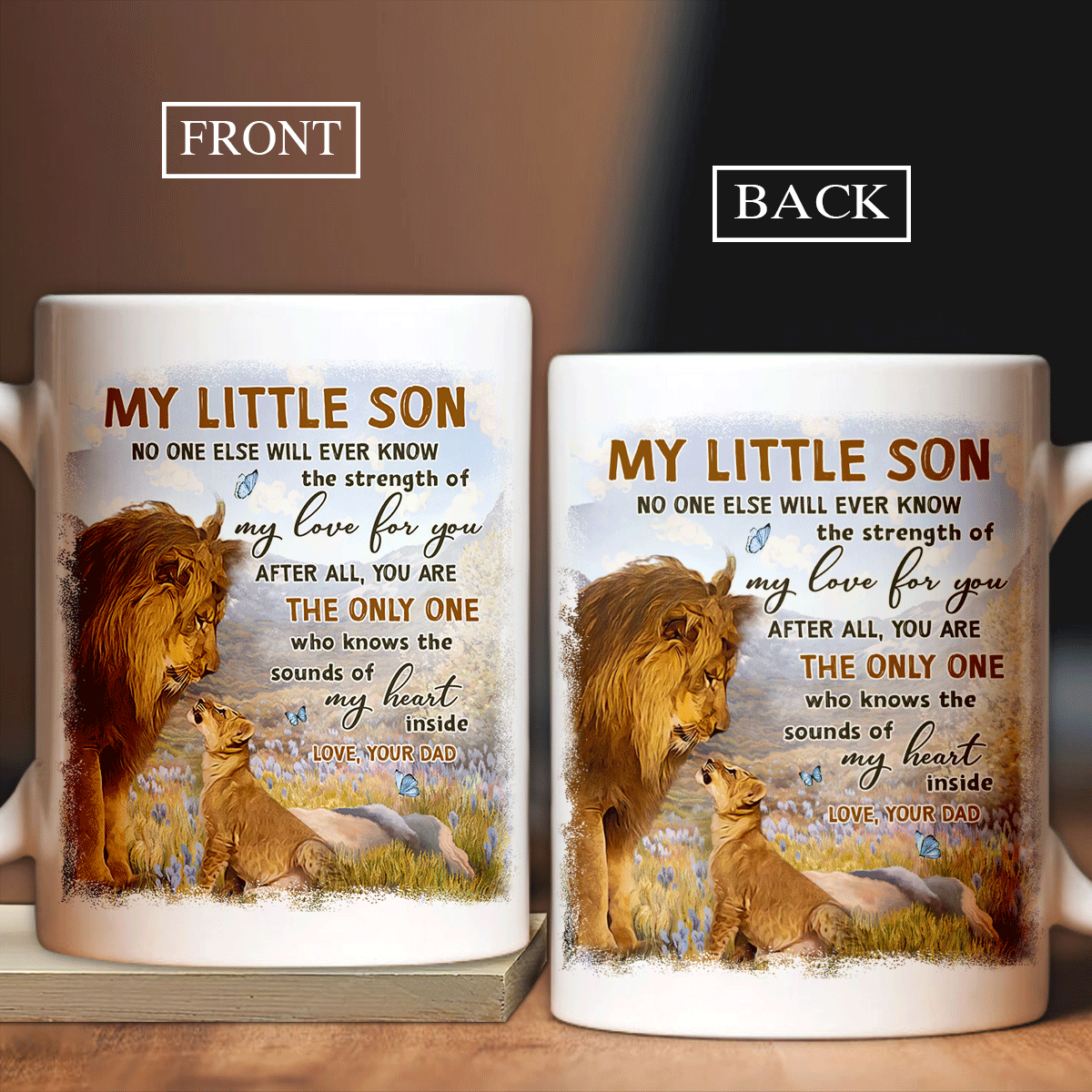 Family White Mug, Son And Dad Mug - Gifts For Son From Dad - Lion And The Cub Mug, You Are The Only One Who Knows The Sounds Of My Heart Mug