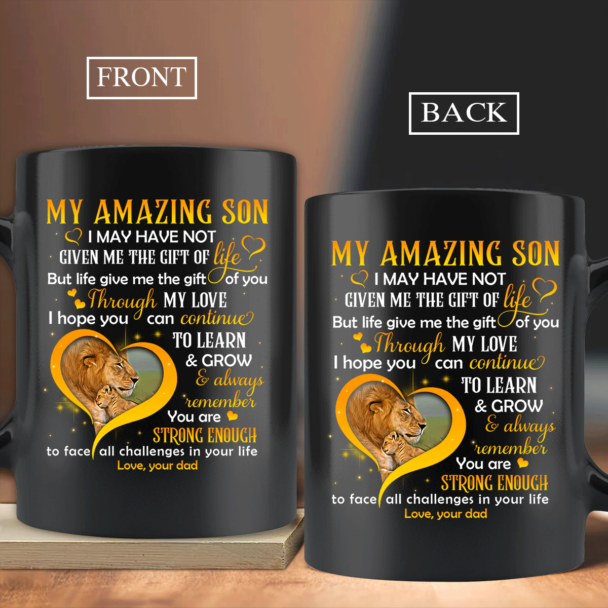 Family Black Mug, Son And Dad Mug - Gifts For Son From Dad - Lion King And His Cub Mug, You Are Strong Enough To Face All Challenges In Your Life Mug