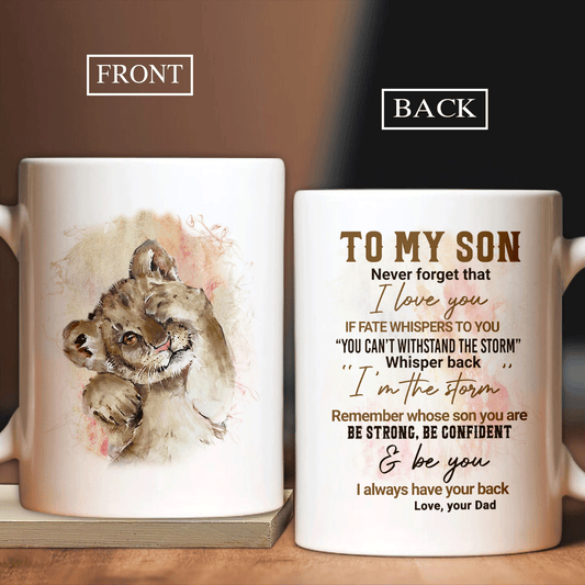 Family White Mug, Son And Dad Mug - Gifts For Son From Dad, Family Gift - Watercolor Lion Mug, Never Forget That I Love You Mug
