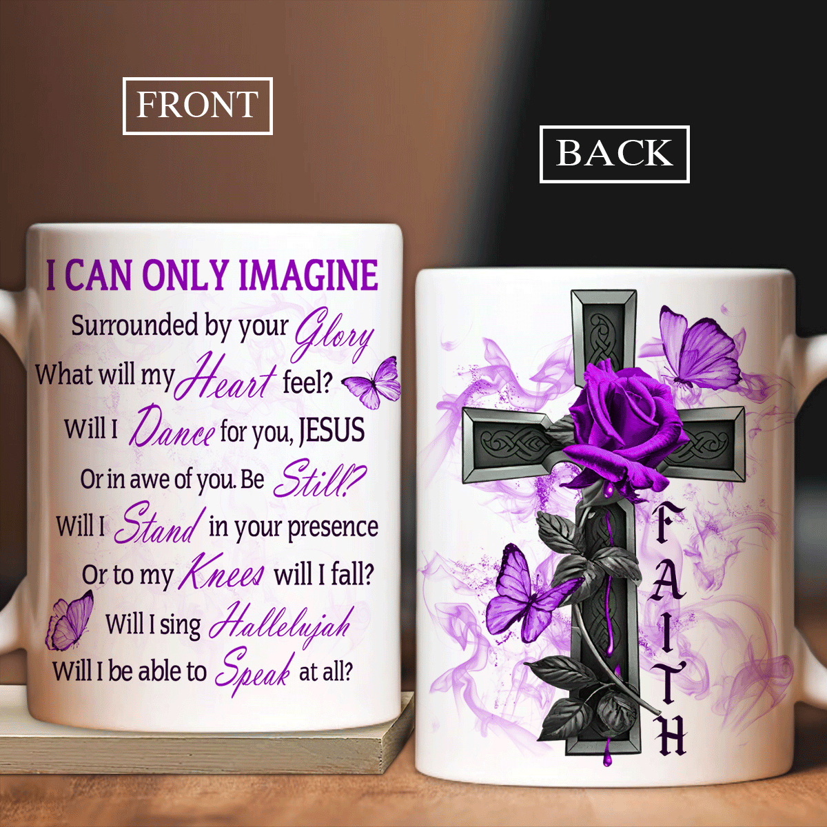 Jesus White Mug, Christian Mug Gift, God Coffee Mug, Religious Tea Cup, Faith Mug - Faith Cross Coffee Mug, Rose And Butterfly, I Can Only Imagine Mug