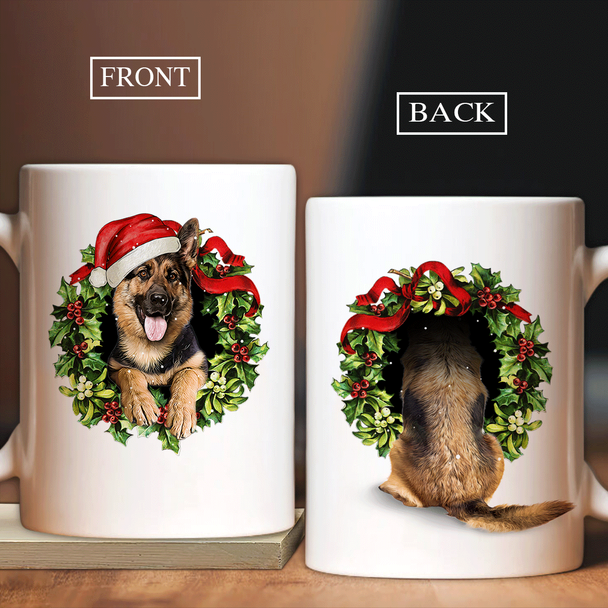 German Shepherd Dog White Mug - Perfect Gift For Dog Lover, Dog Mom, Dog Dad - Christmas wreath, Merry Christmas Mug
