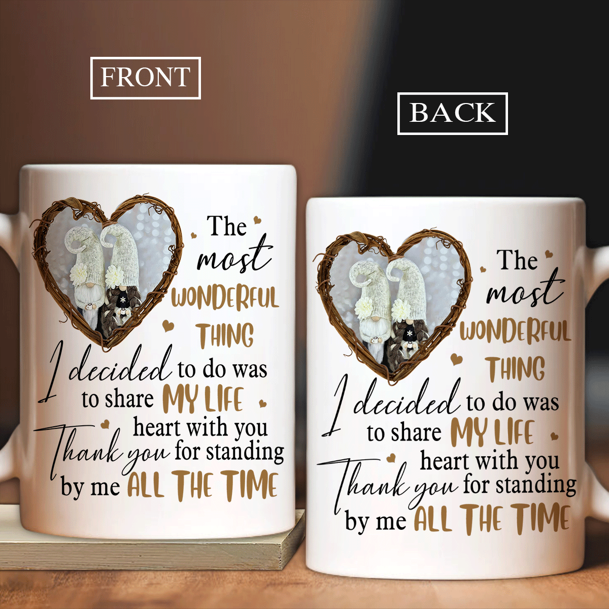 Couple Mug, Anniversary Gift, Valentine's Day Gift For Husband, Wife, Partner, Couple - Gnome couple, The wedding, Thank you for standing by me Mug