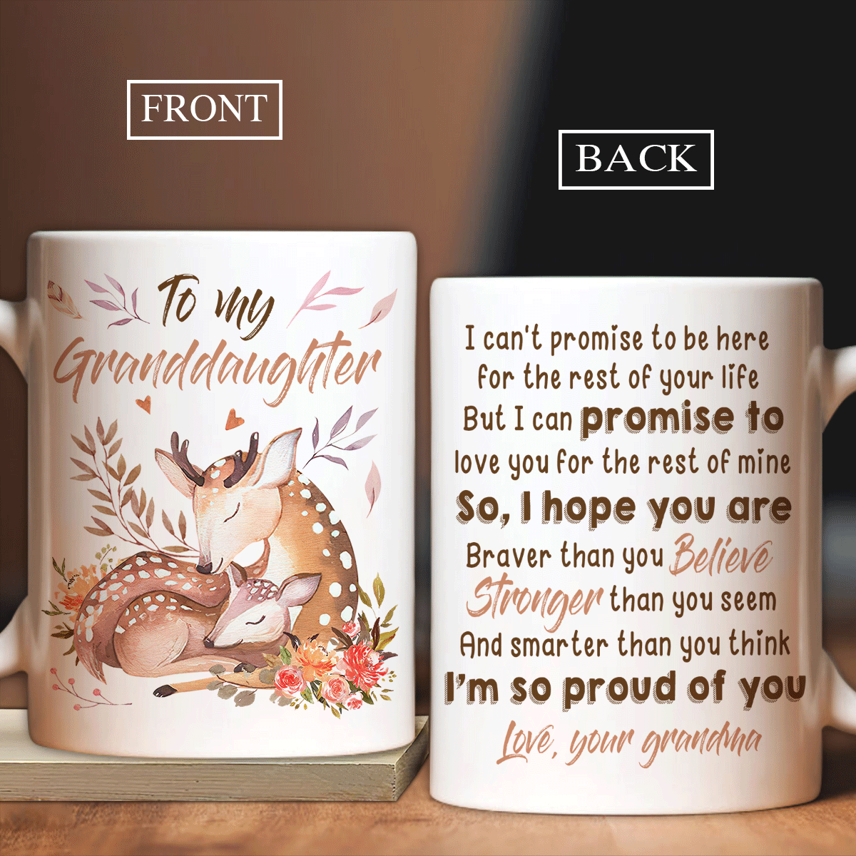 Granddaughter Coffee Mug, Family White Mug, Perfect Gift For Granddaughter From Grandma, Grandpa - Deer Drawing Mug, I'm So Proud Of You Coffee Mug