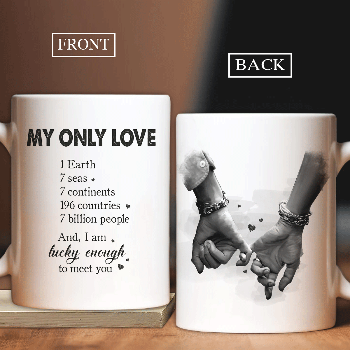 Couple Mug, Anniversary Gift, Valentine's Day Gift For Husband, Wife, Partner, Couple - Holding Hands Coffee Mug, I Am Lucky Enough To Meet You Mug