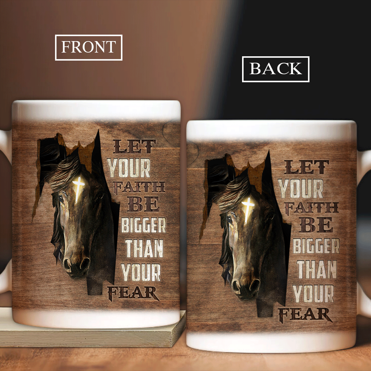 Horse AOP Mug, Perfect Gift For Mom, Dad, Father, Mother, Couple, Friends - Let Your Faith Be Bigger Than Your Fear Coffee Mug