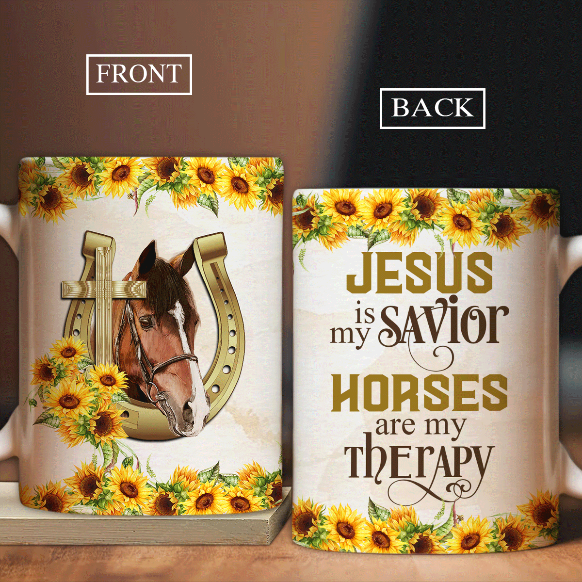 Jesus And Horses AOP Mug, Christian Mug Gift, God Ceramic Coffee Mug, Religious Mug, Faith Mug - Jesus Is My Savior, Horses Are My Therapy Coffee Mug