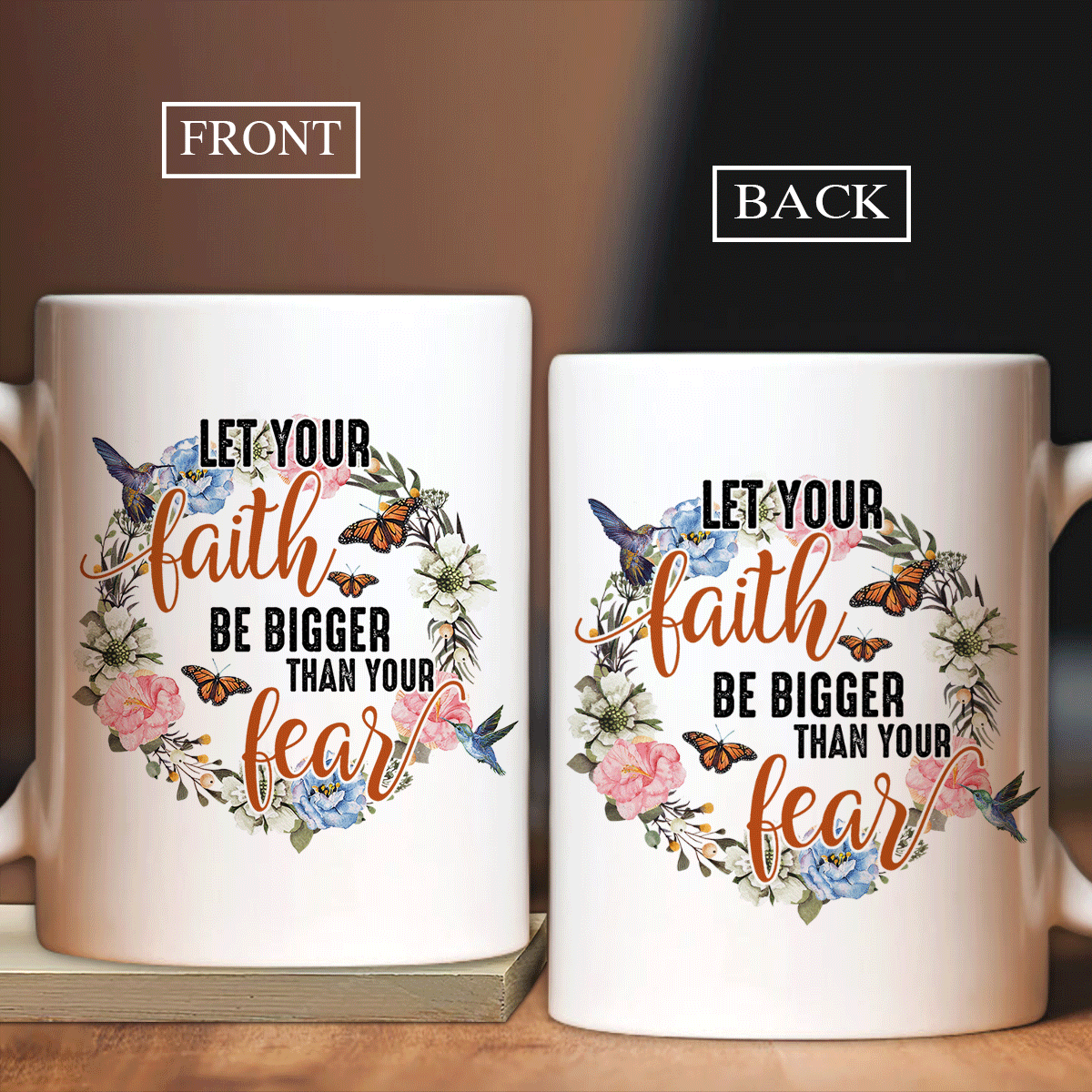 Jesus White Mug, Christian Mug Gift, God Coffee Mug, Religious Mug, Faith Mug, Hummingbird And Butterfly Mug - Let Your Faith Be Bigger Than Your Fear