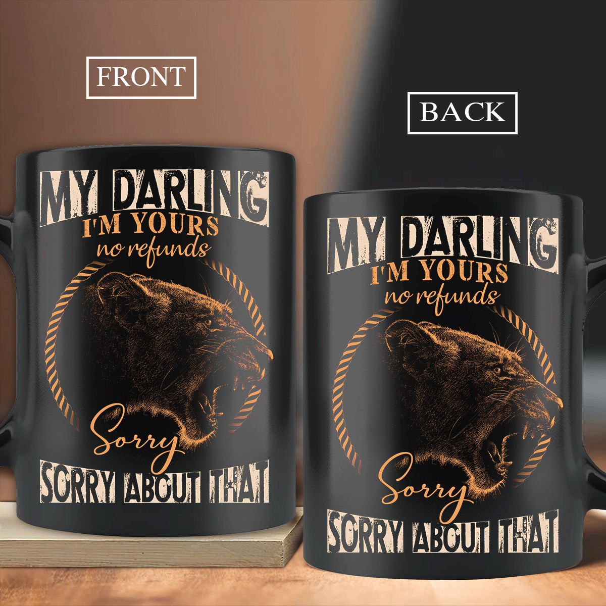 Couple Black Mug, Valentine's Day Gift For Husband, Wife, Partner, Couple, Gift For Her - Lioness Drawing Coffee Mug, I'm Yours No Refund Mug