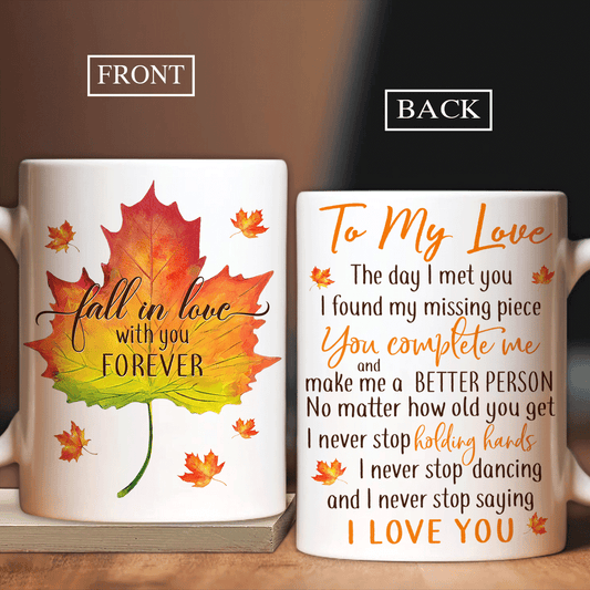 Couple Mug, Valentine's Day Gift For Husband, Wife, Partner, Couple, Gift For Her - Maple Leaves, Autumn Painting, Fall In Love With You Forever Mug