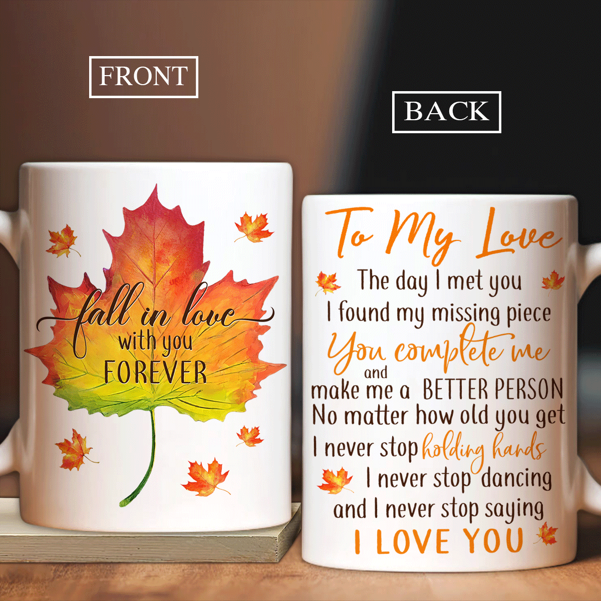 Couple Mug, Valentine's Day Gift For Husband, Wife, Partner, Couple, Gift For Her - Maple Leaves, Autumn Painting, Fall In Love With You Forever Mug