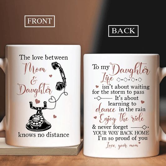 Family White Mug, Daughter And Mom Mug - Gifts For Daughter From Mom - Antique Telephone, Mother Daughter Gift, Never Forget Your Way Back Home Mug