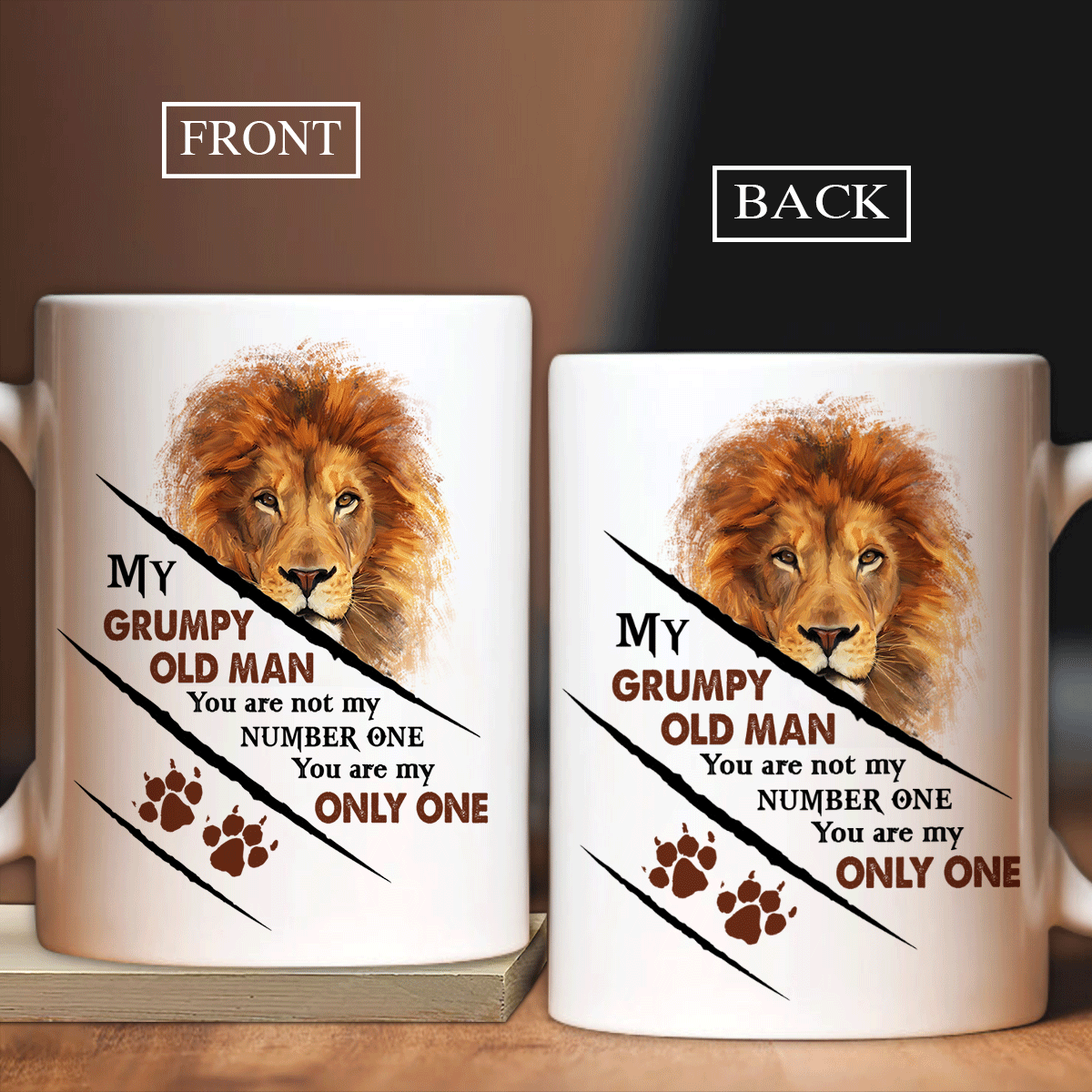 Couple White Mug- My grumpy old man, Lion painting, You are my  only one- Gift for couple, lover -  White Mug