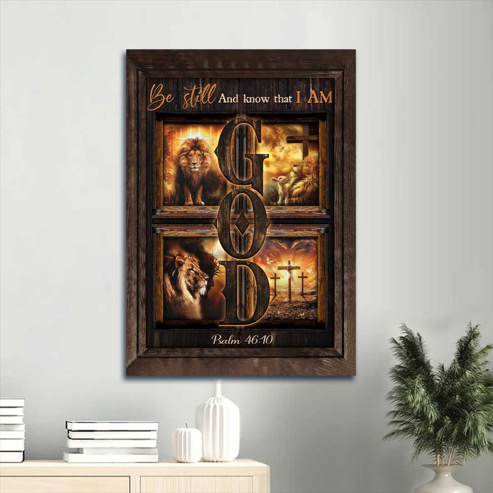 Jesus Portrait Canvas - Lion of Judah, Lion and lamb, Firelight Portrait Canvas - Gift For Christian - Be still I am God Portrait Canvas