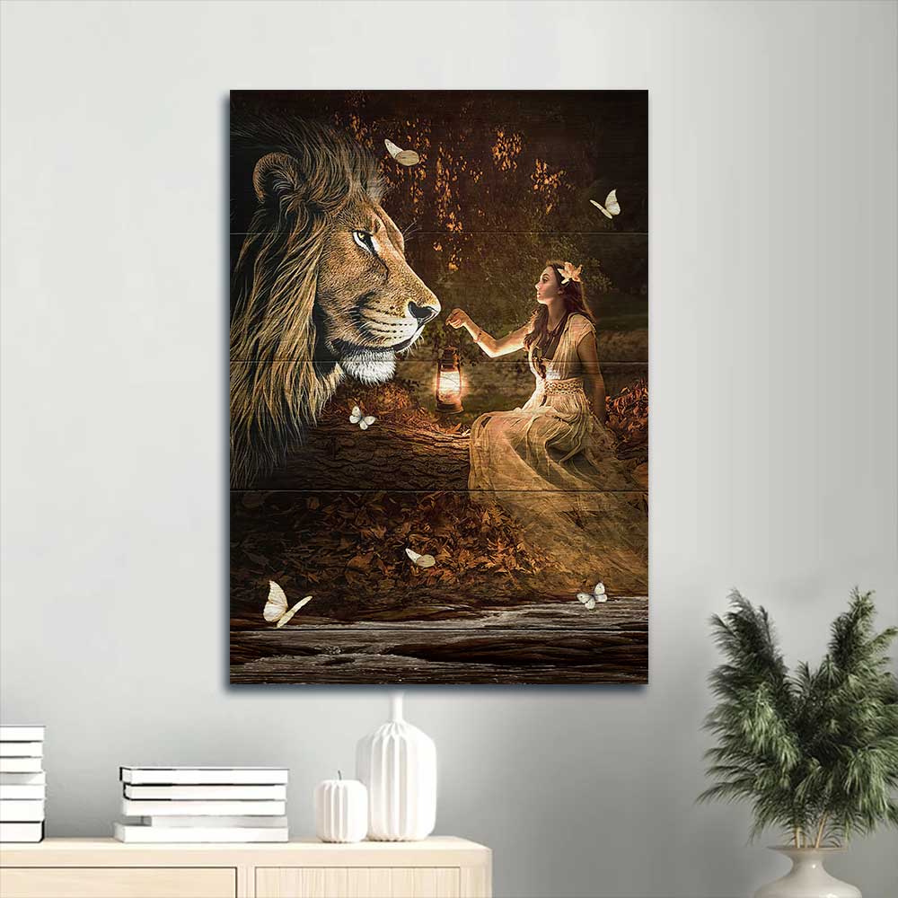 Jesus Portrait Canvas - Lion of Judah, Pretty girl, Vintage lantern, White butterfly Portrait Canvas - Gift For Christian Portrait Canvas