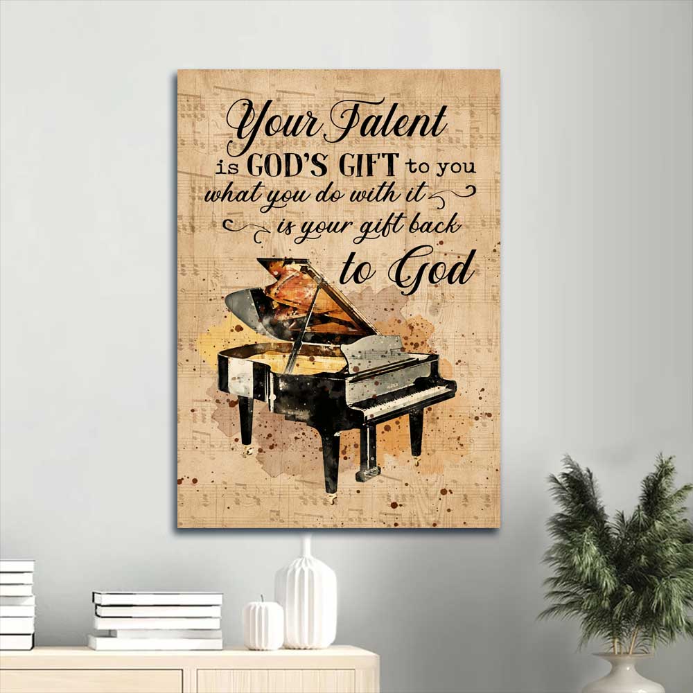 Jesus Portrait Canvas - Piano, Vintage Painting, Your talent is God's gift to you Portrait Canvas - Gift For Christian Portrait Canvas