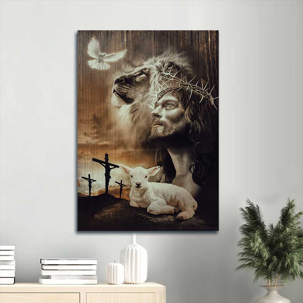 Jesus Portrait Canvas - Lion of Judah, Lamb of God, Jesus painting Canvas - Gift for Christian - The old rugged crosses Portrait Canvas