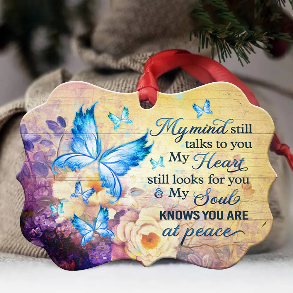 Heaven - Benelux Aluminum Ornament - Blue Butterfly And Purple Flower Garden - My Mind Still Talks To You - Memorial Gift For Family Members