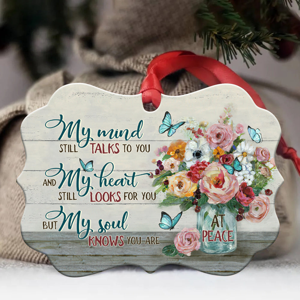 Heaven - Benelux Aluminum Ornament - Brilliant Flower Painting And Blue Butterfly And Pink Rose - My Mind Still Talks To You - Memorial Gift For Family Members