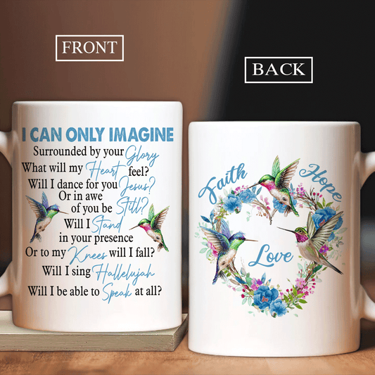 Jesus White Mug, Christian Mug Gift, Religious Tea Cup, Faith Mug - Hummingbird Mug, Flower Crown, I Can Only Imagine Ceramic Mug