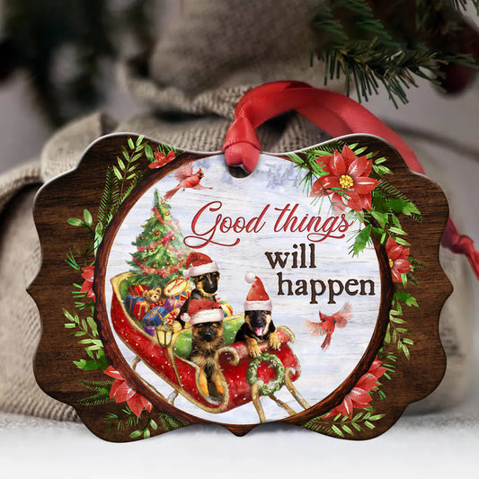 Jesus Benelux Aluminum Ornament- German Shepherd On Reindeer Car, Red Cardinal- Gift For Christian, German Shepherd Lover- Good Things Will Happen