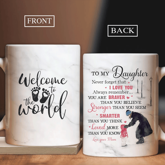 Family White Mug, Daughter And Mom Mug - Gifts For Daughter From Mom - Mom To Daughter, Family Gift, Snow Road, Never Forget That I Love You Mug